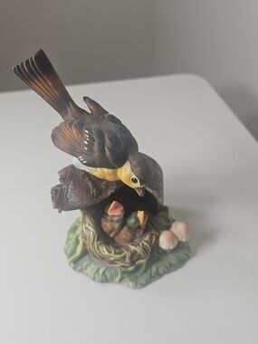 Yellow and Brown Decorative Bird Figurine with Nest